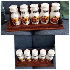 Vintage Porta Spezie Mini Barattoli container arcopal + mensolina legno