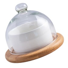 Ciotola in ceramica con coperto e vassoio in legno dessert creativo