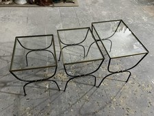 tavolino Vintage 3 tavolini artigianale in ferro battuto con ripiani in vetro