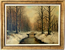 Quadro '800 dipinto olio su tela - Paesaggio invernale di grandi dimensioni