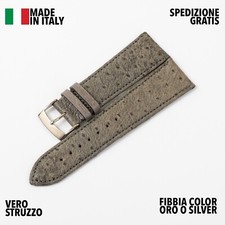 CINTURINO OROLOGIO ARTIGIANALE MADE IN ITALY VERA PELLE VERO STRUZZO GRIGIO 24MM