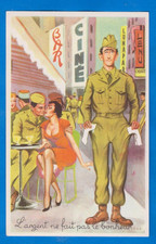 Quartiere a luci rosse, soldato e prostituta, ragazza, pinup, cartolina d'epoca anni 50