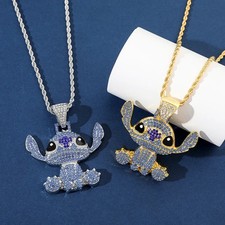 Collana Stitch Disney - Ciondolo Hip Hop Kawaii con Strass, Gioiello Unisex