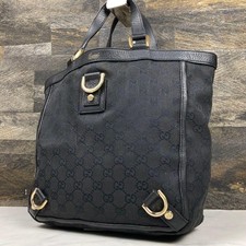 GUCCI 130739 Abbey GG Borsa a mano in tela pelle nera oro ferramenta dal Giappone