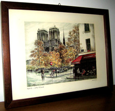 STAMPA NOTRE DAME PARIGI RAFAEL ORTIZ ALFAU vintage Raphael QUADRO CORNICE LEGNO