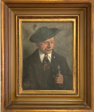 Quadro a Olio Ritratto Uomo Con Fischietto E Cappello Cacciatore Bayer