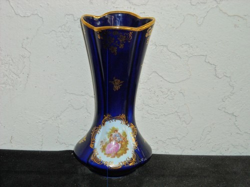 Vaso limoges cobalto e oro - *,