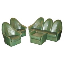 DIVANO SCULTOREO POLTRONA POGGIAPIEDI VINTAGE ANNI 70 CIRCA PELLE VERDE SUITE