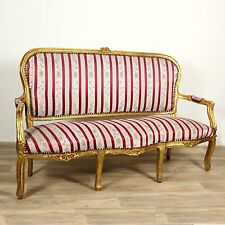 Divani Antico 3 posti stile Luigi XV in legno dorato oro grande divanetto sofà