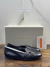 Santoni Mocassino Pelle Nera Doppia Fibbia  Luxury Santoni Goodyear  Donna 38