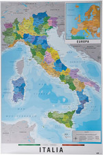 : Cartina Italia Fisico Politica, 61 X 91,5 Cm, Poster Cartina Geografica Italia