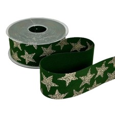 Nastro VELLUTO DOPPIO stampa STELLE 40 mm x 10 mt Col. 16 VERDE BOSCO 14XU