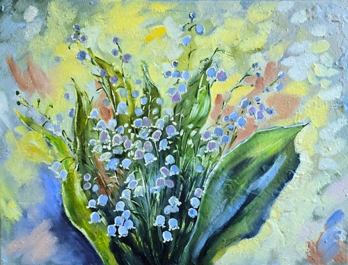 Mughetto fiori quadro olio