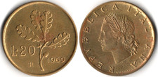 Italia 20 lire, 1969