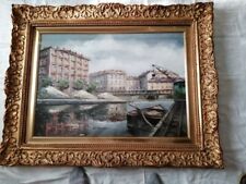 Quadro ad olio, dipinto da Eugenio Mantegani - Milano 800 - Il Naviglio Grande