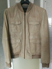 ZARA VINTAGE ZIP LEATHER BIKER BOMBER POCKET JACKET GIACCA GIUBBOTTO COAT PELLE 