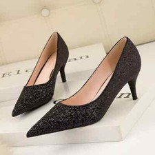 Decolte scarpe donna nero strass eleganti tacco 5 cm pelle sintetica CZ388