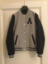 Abercrombie & Fitch unisex giacca varsity grigia e blu, taglia 13/14y XS/S