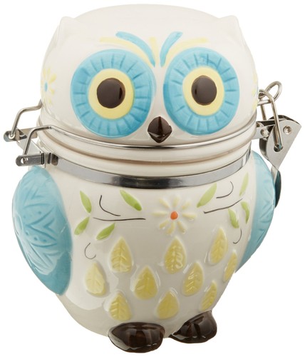 Hinged jar with floral owl - hinged,