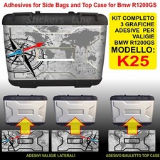 3 adesivi valigie BMW R1200GS bussola planisfero K25 (globo grigio) fino al 2012
