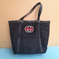 BORSA GUCCI IN TELA NERA E PELLE CON LOGO E MONOGRAMMA anni '70/80 VINTAGE 