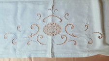 Tovaglia bianca intaglio ricamo vintage 170x180