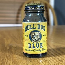 Vintage Bull Dog Bottiglia Blu Lavanderia Bluing Country Store Pubblicità