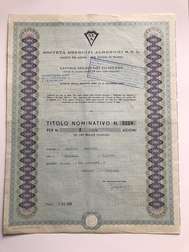 Certificato azionario societa - certificato,