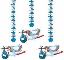 3 APPENDIABITI BLU BABY SHOWER NASCITA FESTA CICOGNA DECORAZIONE FESTA