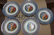 ANTICO LIBERTY SERVIZIO  5 PIATTI TRAFORATI PORCELLANA BOEMIA UNION  VERBANO