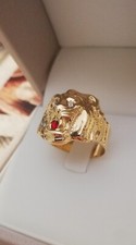 Anello uomo testa leone in oro giallo 750 18 kt con zirconi bianchi e rossi new