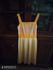 Abito Giallo A Fiori,Vintage Fine Anni '70,marca Corelle,Taglia 46,made In Italy