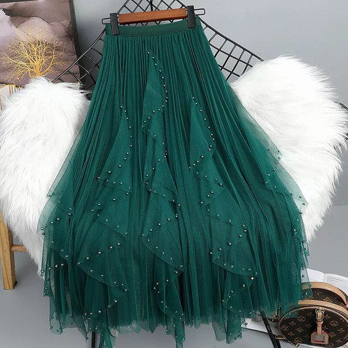 Gonna tulle lunga verde - tulle,