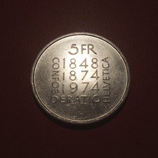 Svizzera Moneta 5 Franchi 1974 Costituzione Nickel