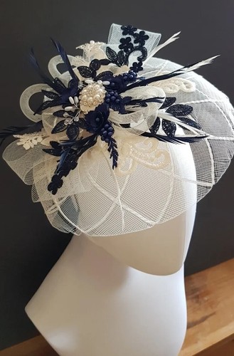 Fascinator panna blu - panna,