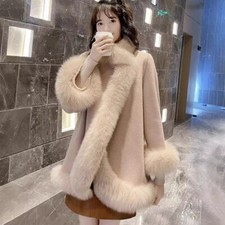 Cappotto donna pelliccia sintetica mantello sciolto scialle imitazione volpe peluche cappotto