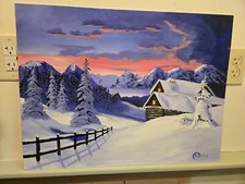 Vintage Impressionist oil on board 1st snowfall signed Marilyn Dobrolenski