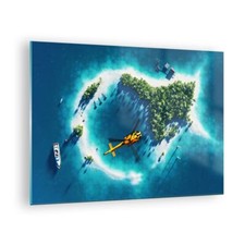 Quadro su Vetro 70x50cm Elicottero Oceano isola paradiso Stampe Moderni Murale