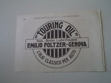 advertising Pubblicità 1927 OLIO TOURING OIL - EMILIO FOLTZER - GENOVA