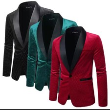 Giacca Uomo Velluto Rosso Sera Elegante Rever Satinato Slim Fit TR56712