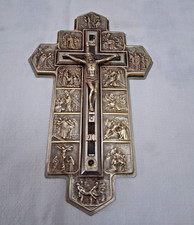 ANTICO CROCIFISSO DA MURO CON VIA CRUCIS IN ACCIAIO + METALLO ARGENTATO V- DESCR