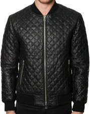 Giubbotto Uomo Nero Trapuntato Vera Pelle Giacca Morbida Pelle di Agnello Bom...