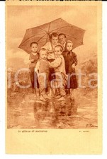 1936 Bambini in attesa di soccorso sotto la pioggia *Cartolina ill. Fabio FABBI