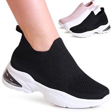 Dame Plateau Sneakers Halbschuhe Slip On In Mesh