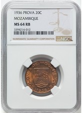 MOZAMBICO 1936 20C, NGC MS64RB