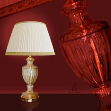 Lampada da tavolo classica salotto elegante cristallo AMBRA CHIARO con paralume.
