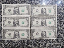 6 Banconote Consecutive Banconota Da 1 Dollari Americani USA 1981 Come nuove!