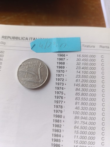Moneta lire del 1973 - moneta,