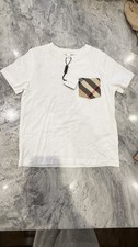 T-shirt Burberry bambino manica corta bianca Nova nuova con etichetta tasca a quadri taglia 7 anni