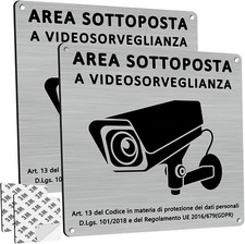 Cartello Area Videosorvegliata Videosorveglianza Alluminio 15x15Cm Esterno 2 Pz